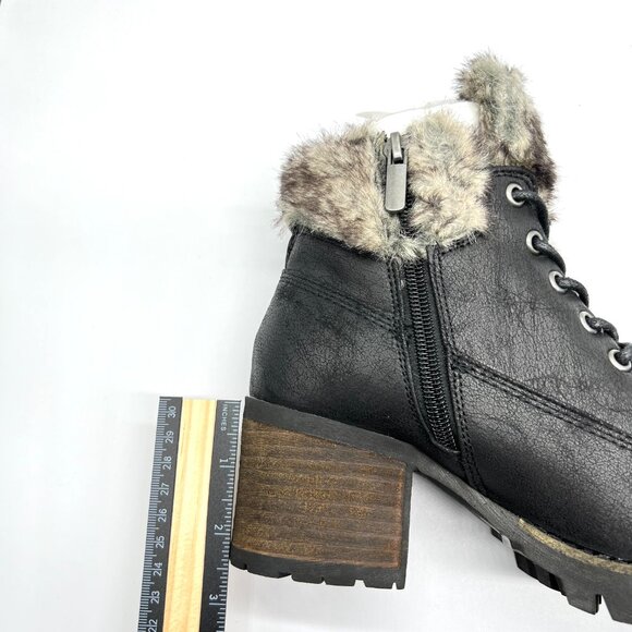 Carlos By Carlos Santana Size 7 Black Fur Trimmed Lug Sole Combat Boots Shoes - Picture 7 of 8